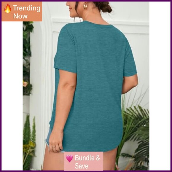 Plus Size Short Sleeve T-Shirt Kindness Flowers Print Pullover Tunic Polyester - Picture 6 of 8